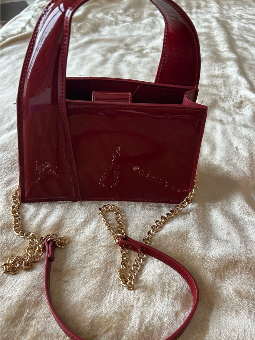 Steve Madden Patent Burgundy Mini Shoulder Bag with Gold Chain